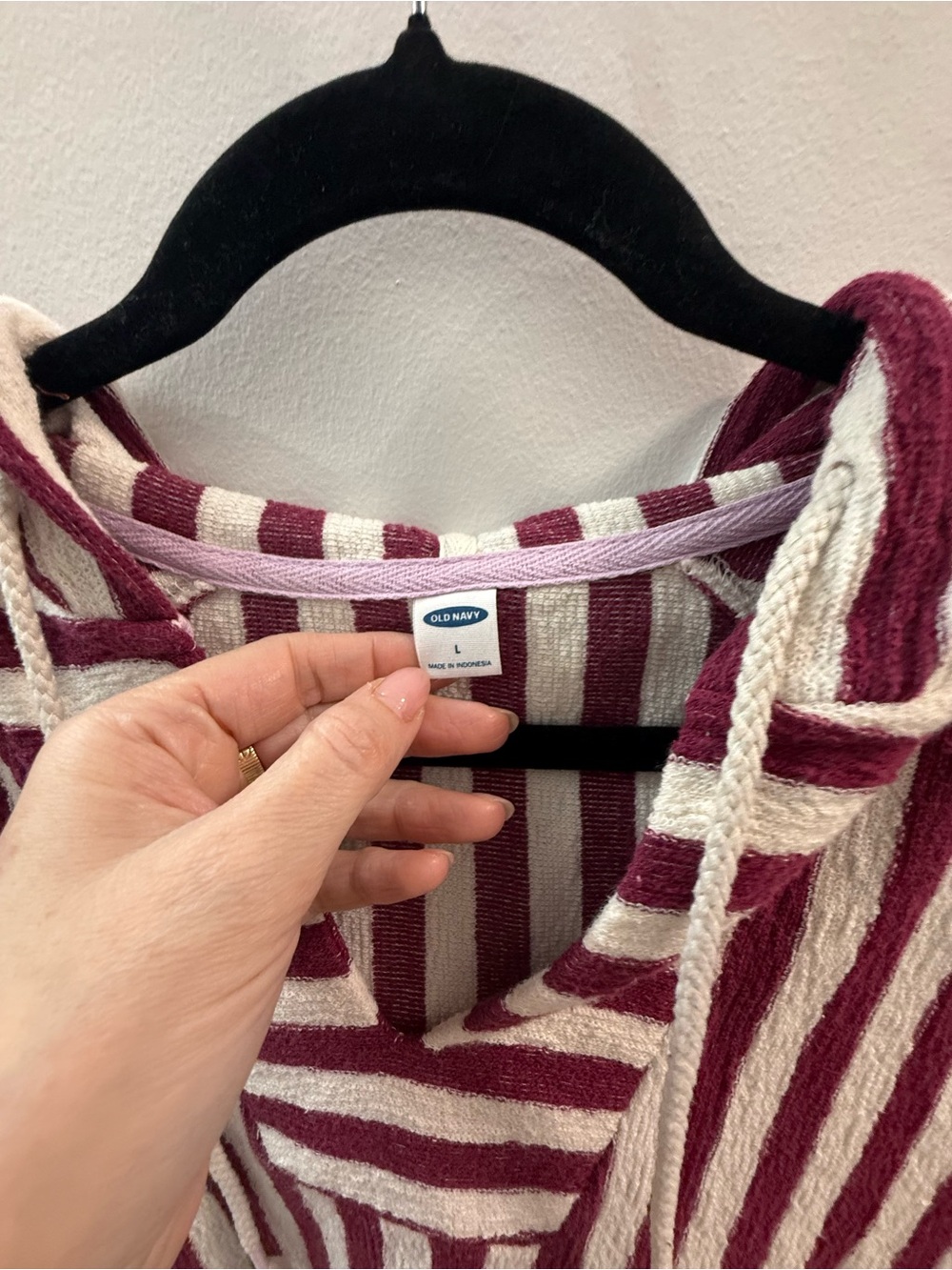 Old Navy Burgundy and Cream Striped Cowl Sweater Hoodie